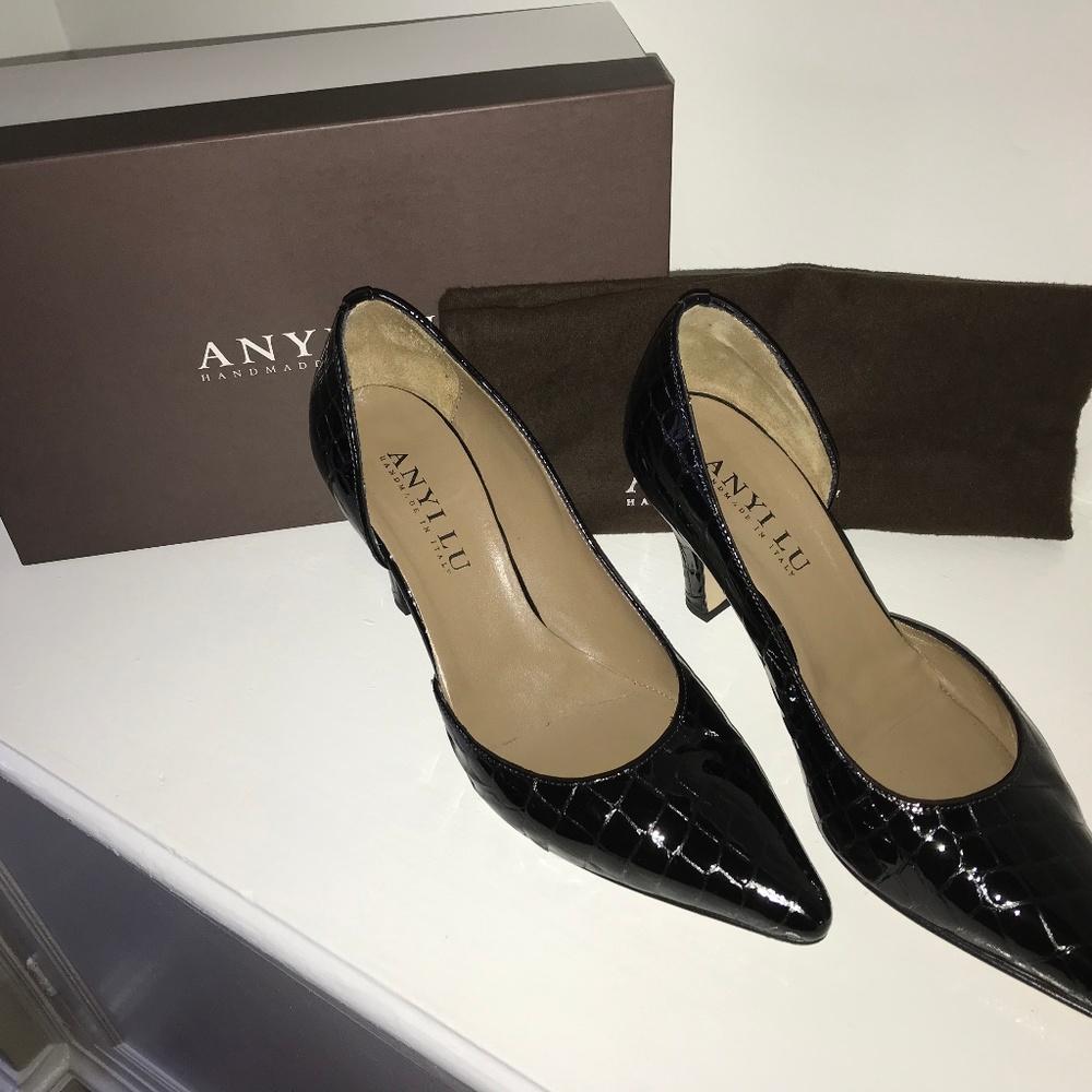 ANYI LU Brie Black Patent Croc